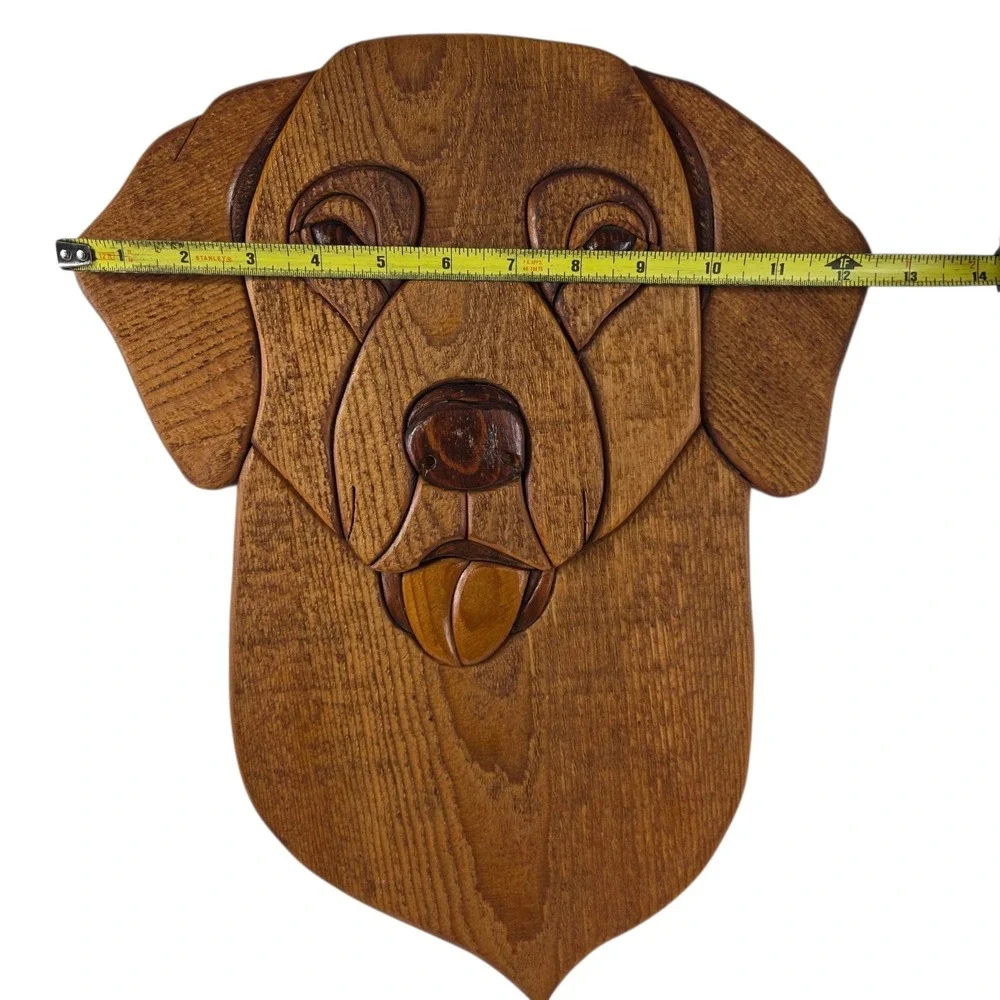 Handcrafted Carved Wood Labrador Retriever Dog Plaque Hanging Art 16x12 Signed
